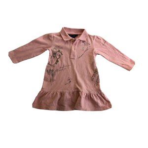 Ralph Lauren Baby Girl Ruffle Hem T-Shirt Pink Long Sleeves Flowers Cotton 18M